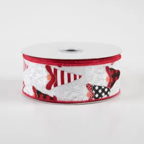 1.5" Christmas Gnome Heads Ribbon: White, Red, Black (10 Yards)