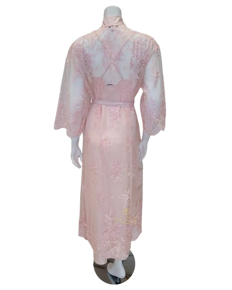 220 Petal Pink Darling Embroidered Lace Robe