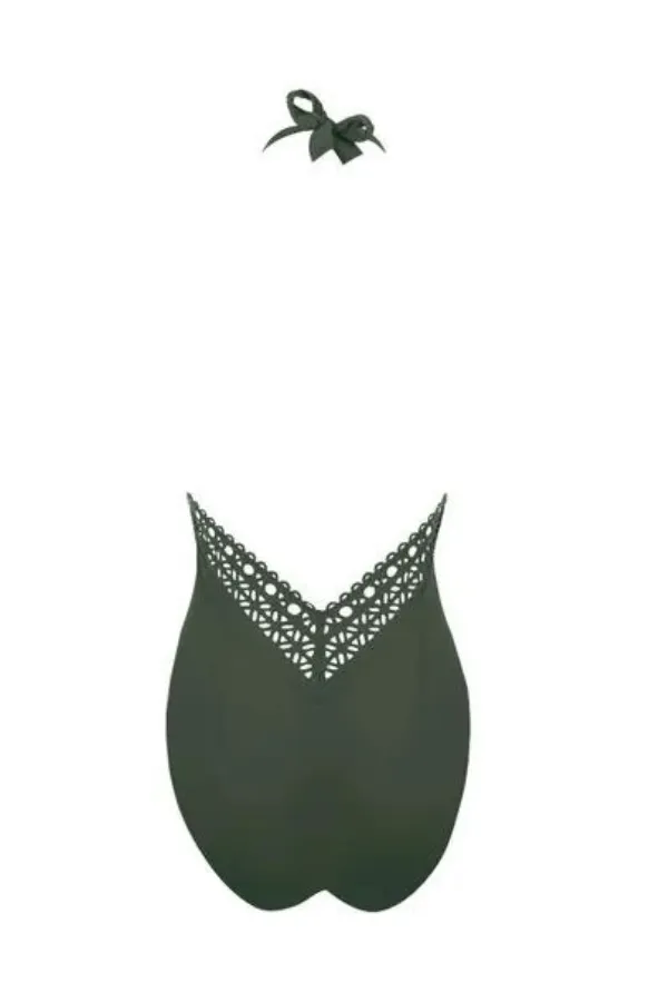 Ajourage Couture Plunging Neckline Swimsuit - Olive