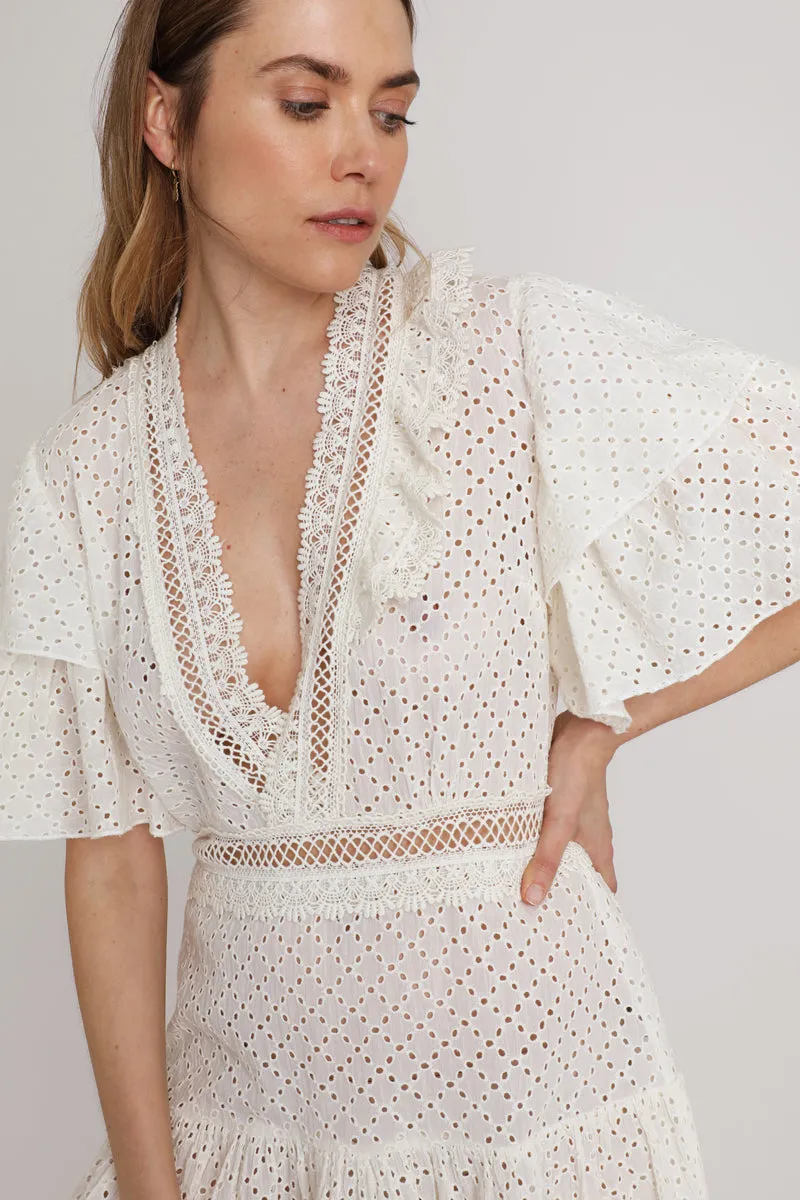 Berenice - Robe Patineuse En Broderie Anglaise Écru