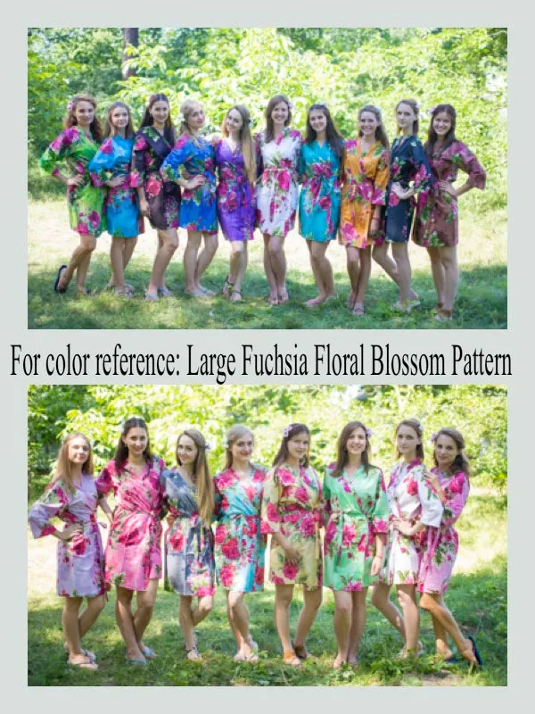 Black Button Me Down Style Caftan in Large Fuchsia Floral Blossom Pattern