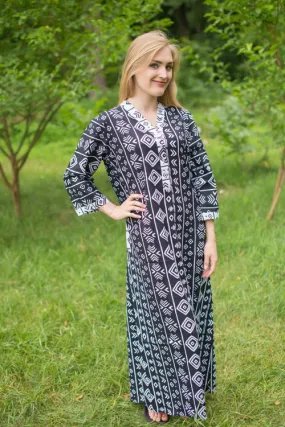 Black Simply Elegant Style Caftan in Tribal Aztec Pattern