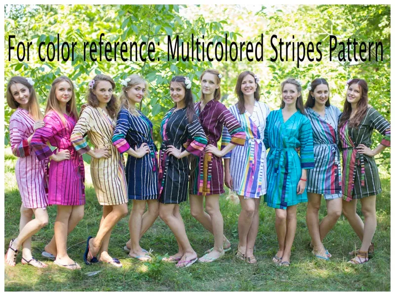 Burgundy Button Me Down Style Caftan in Multicolored Stripes Pattern