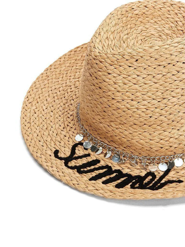 Chain Decorated Straw Fedora Hat