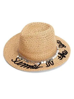 Chain Decorated Straw Fedora Hat