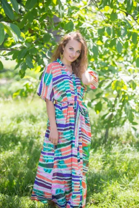 Coral Best of both the worlds Style Caftan in Peacock Plumage Pattern