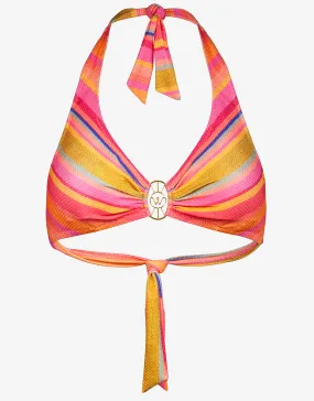 Dopamine Stripe Halter Bikini Top - Dopamine Brights