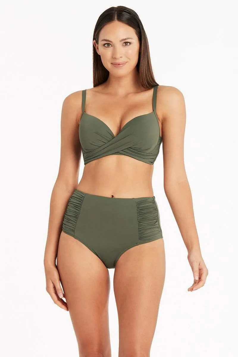 Eco High Waist Gathered Pant Khaki