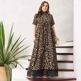 FashionSierra - Short Sleeve Stand Collar Vintage Party Maxi Robes