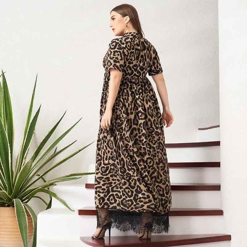 FashionSierra - Short Sleeve Stand Collar Vintage Party Maxi Robes