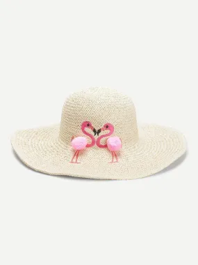 Flamingos Decorated Straw Hat