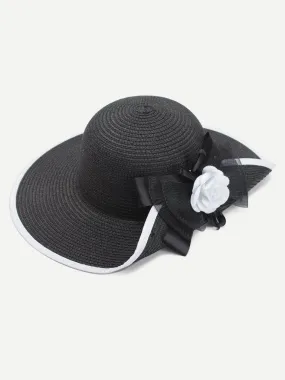 Flower Decorated Straw Hat With Bow