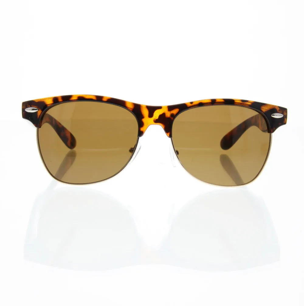 grinderPUNCH Vintage Half Frame Sunglasses Retro Wayfarer Style Nerd Browline