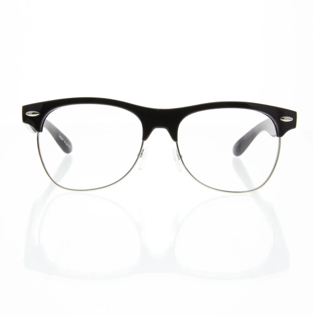 grinderPUNCH Vintage Half Frame Sunglasses Retro Wayfarer Style Nerd Browline