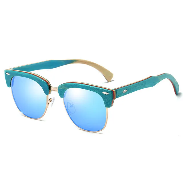 Half Frame Wooden Sunglasses