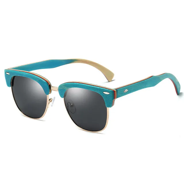 Half Frame Wooden Sunglasses