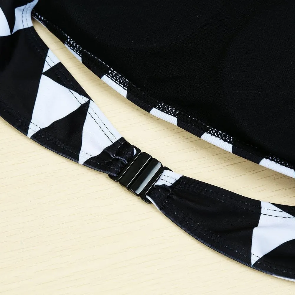 High neck Padded Geometric Print Halter Bikini set