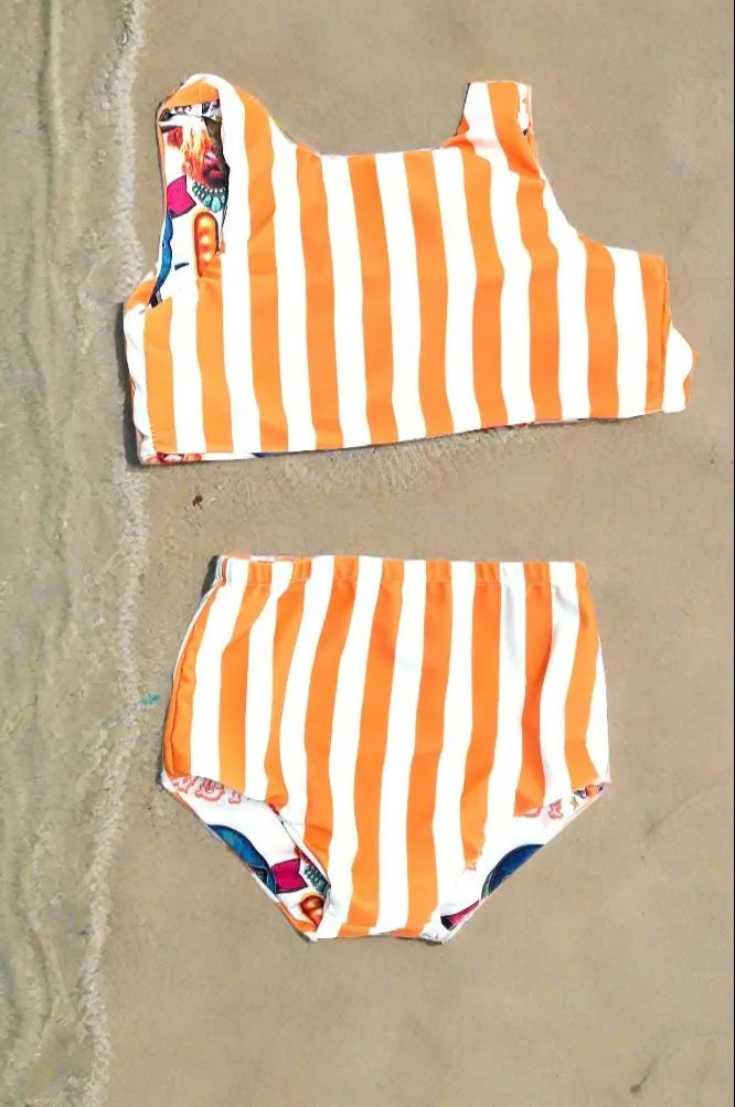 Highland Cow HIGH WAISTED REVERSIBLE Swimsuit, Cow Girl Swimming Suit