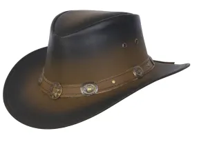 HL80123BRN2TON Cowboy Western Aussie Style Leather Hat Choncos Two Tone