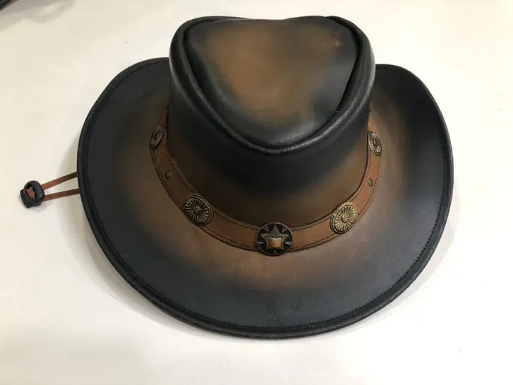 HL80123BRN2TON Cowboy Western Aussie Style Leather Hat Choncos Two Tone