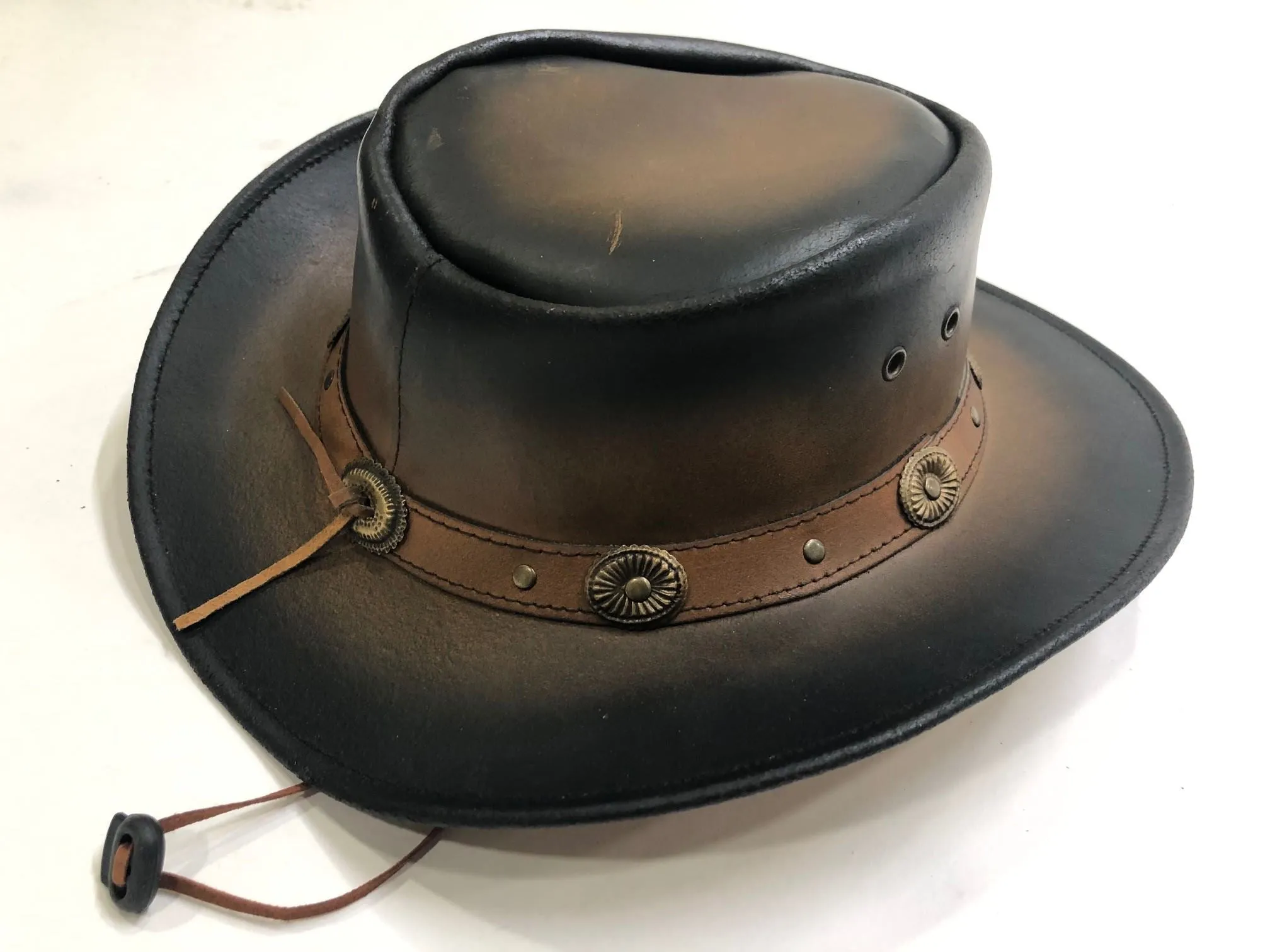 HL80123BRN2TON Cowboy Western Aussie Style Leather Hat Choncos Two Tone