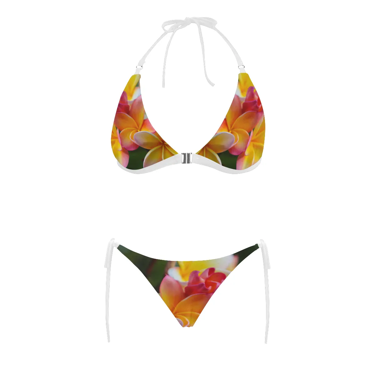 Last of Summer Frangipanis Halter Neck Bikini with Front Buckle up to 5 XL (FWS)