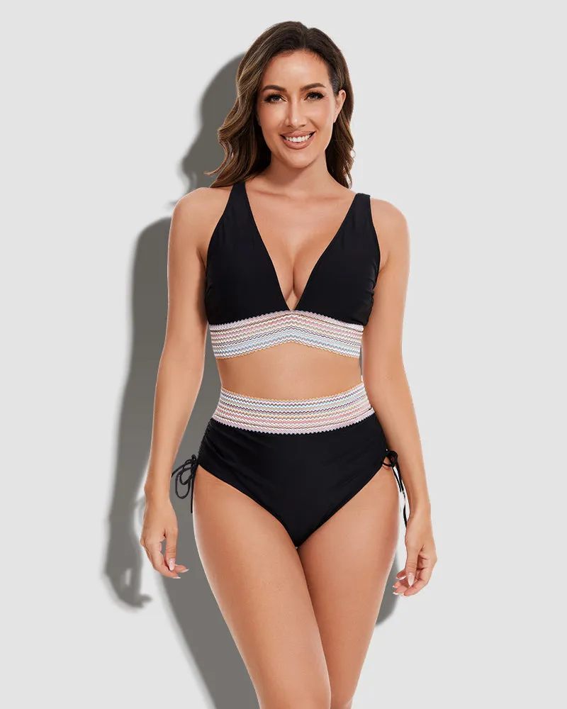 LilyLove® High Waisted Tummy Control Color Block Bikini Sets