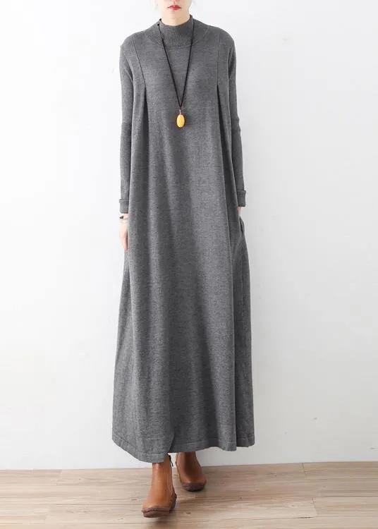 Modern high neck Batwing Sleeve falltunic dressWork gray robes Dress
