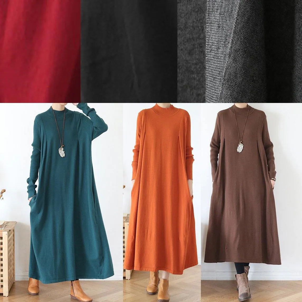 Modern high neck Batwing Sleeve falltunic dressWork gray robes Dress