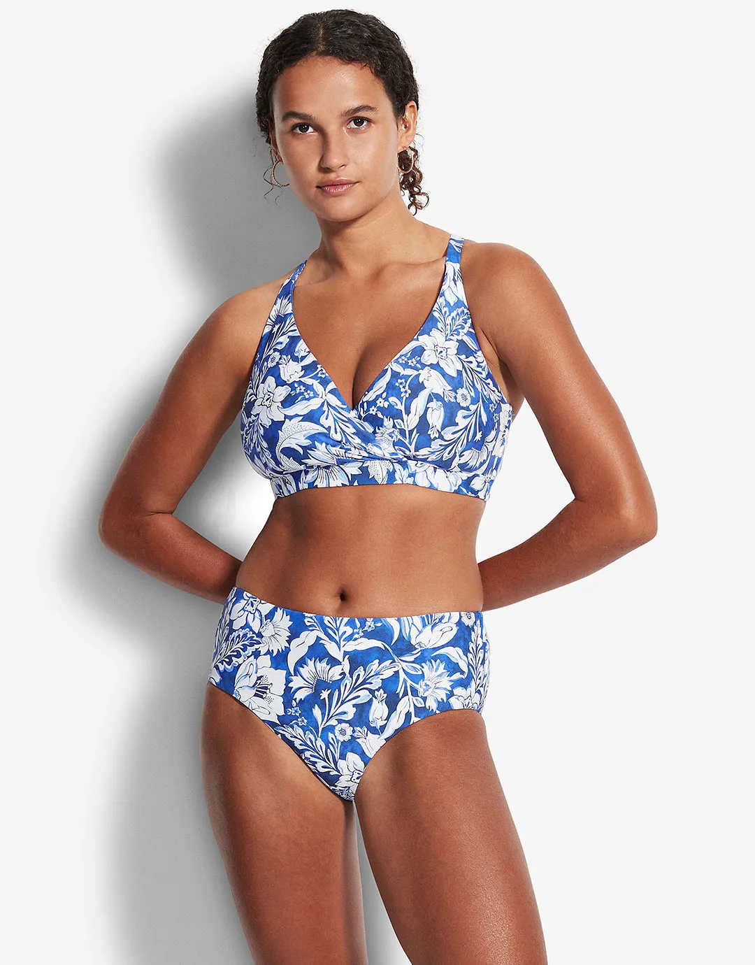 Modern Marina F Cup Cross Front Bra Bikini - Blue