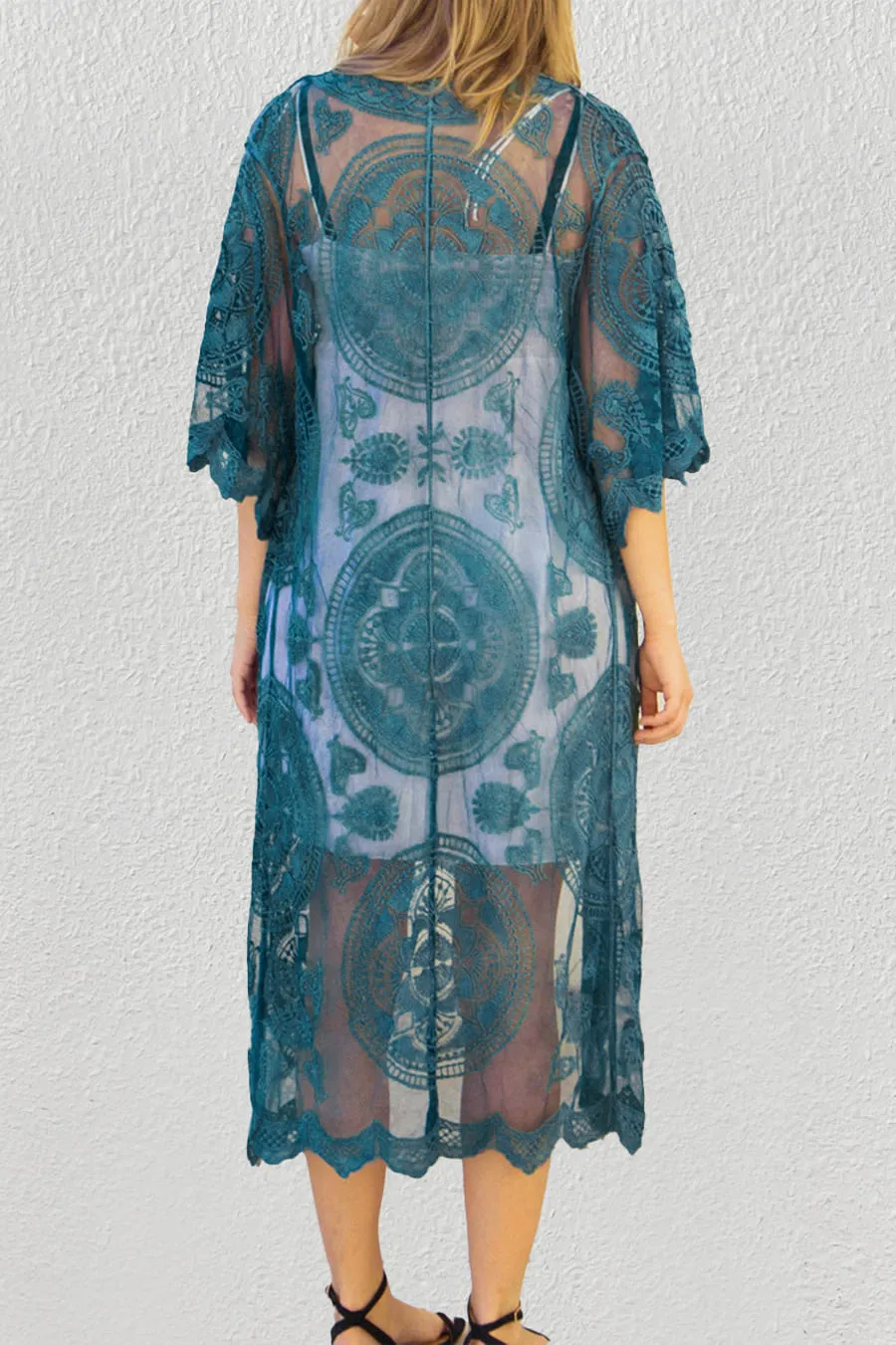 Open Front Mesh Beach Lace Duster Kimono