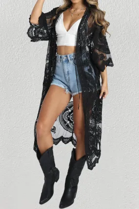 Open Front Mesh Beach Lace Duster Kimono