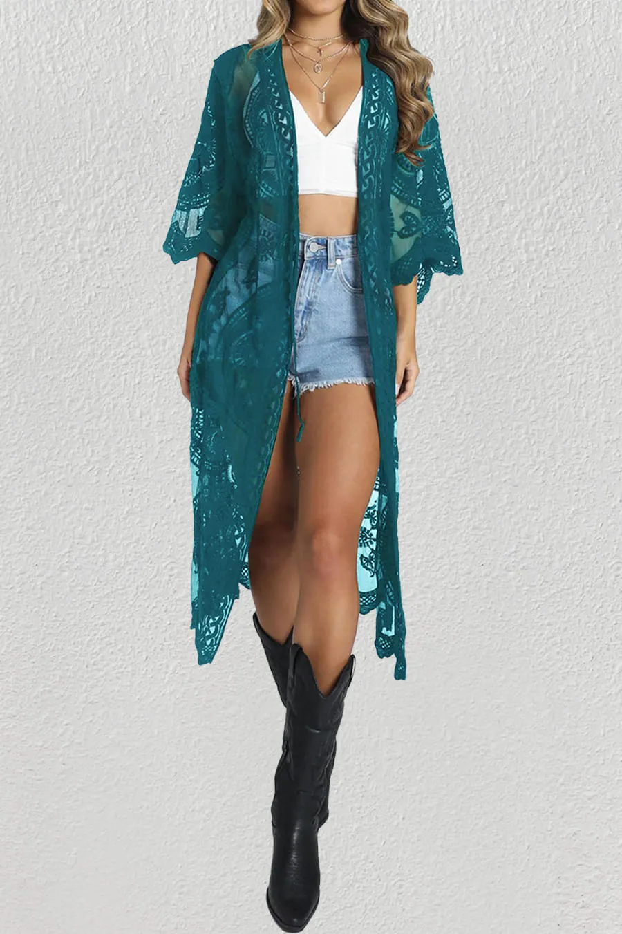 Open Front Mesh Beach Lace Duster Kimono