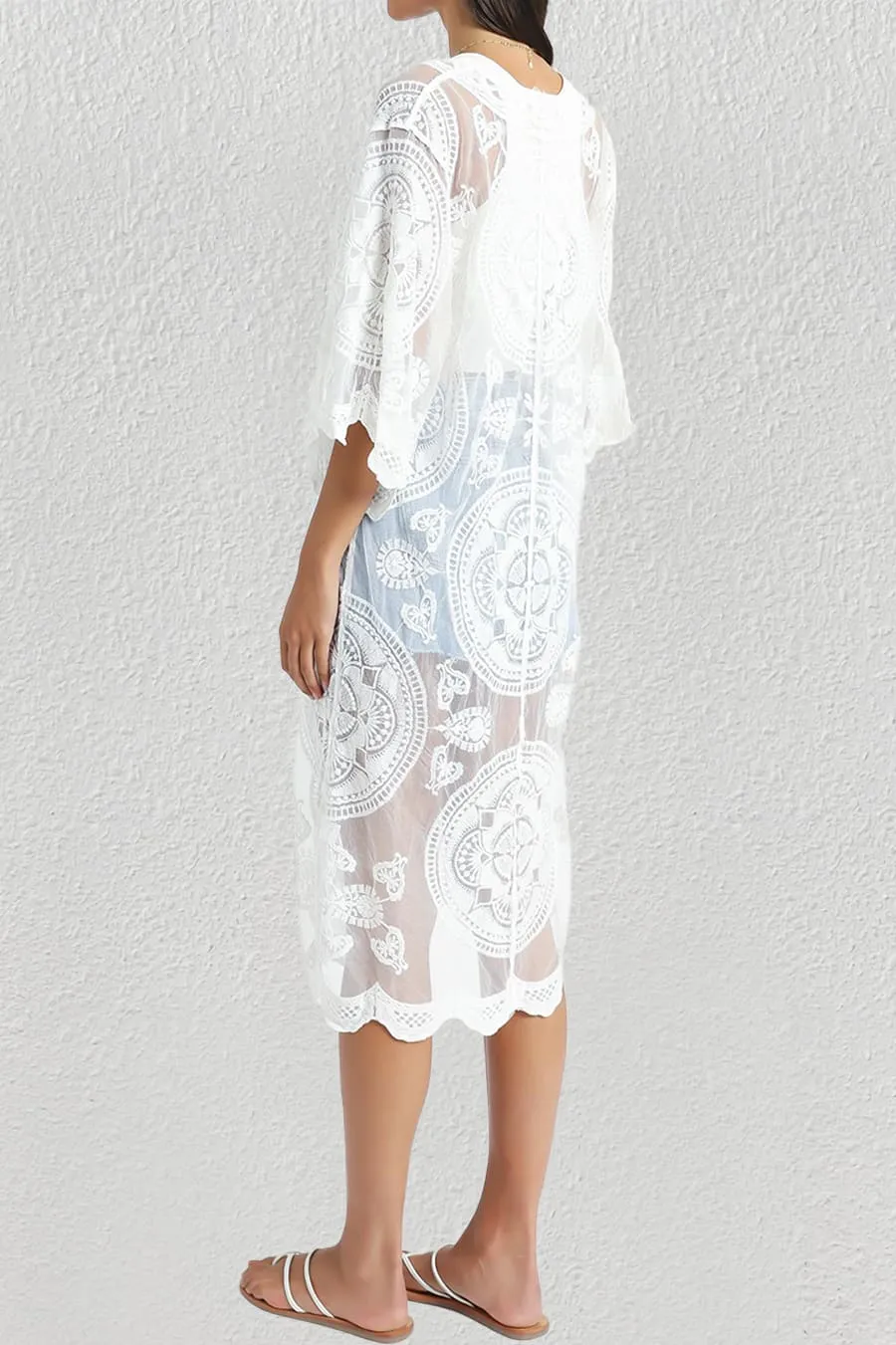 Open Front Mesh Beach Lace Duster Kimono