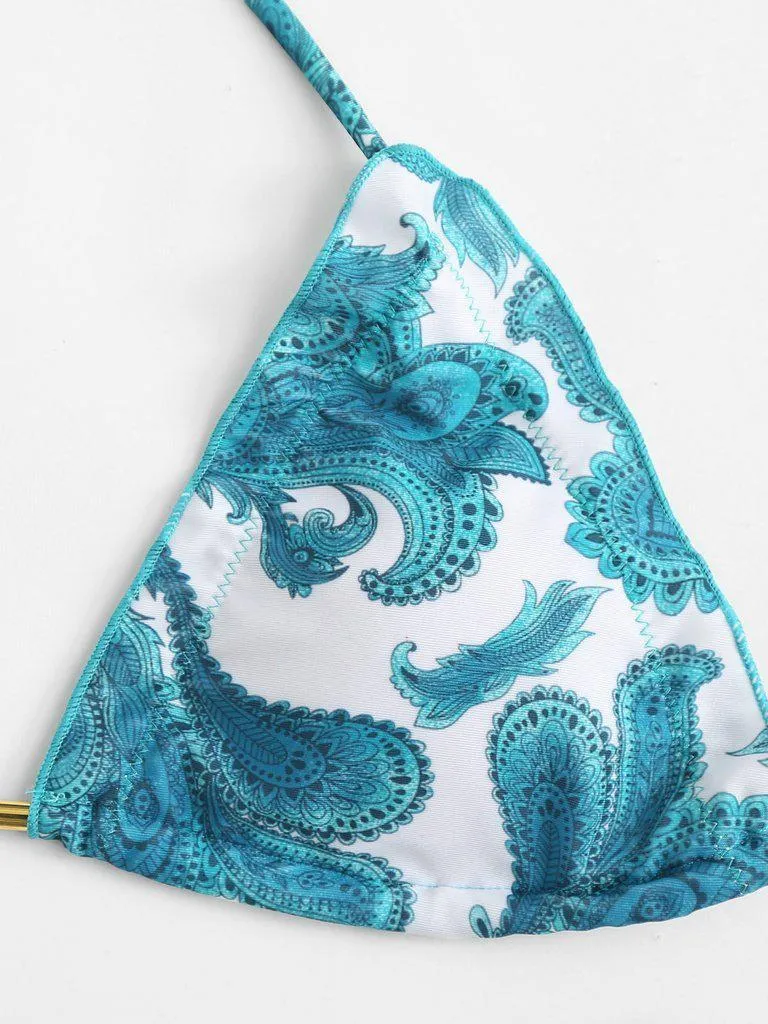 Paisley Print Self Tie Bikini Set