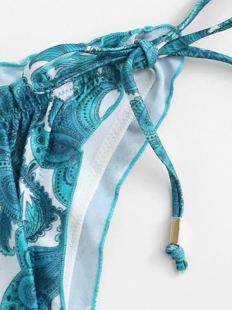 Paisley Print Self Tie Bikini Set