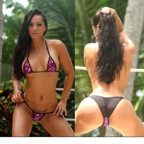 Pink Foil Animal Print Two Piece Scrunchbutt - Black Mesh - Back of Bikini Completely See Through