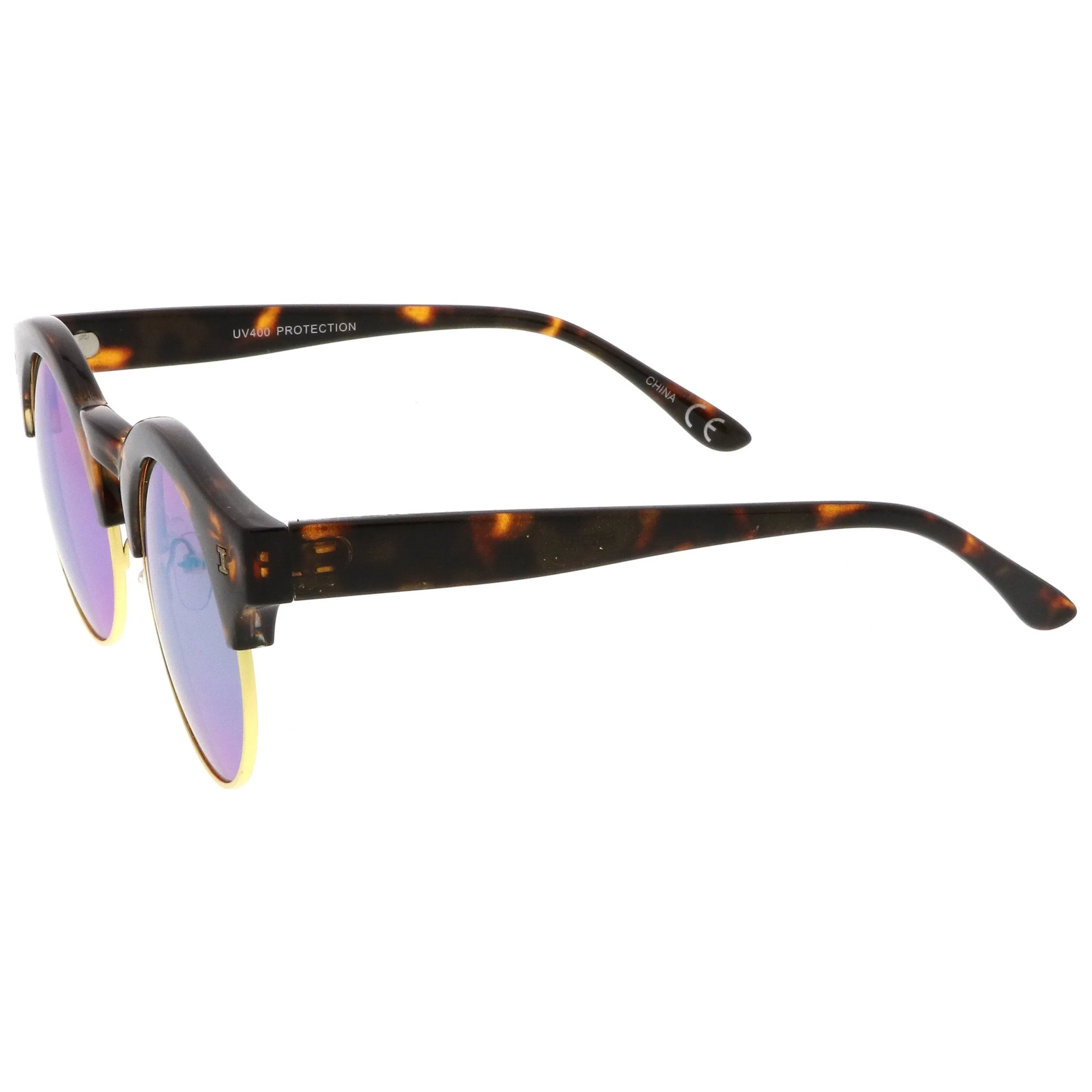 Retro Modern Round Horned Rim Half Frame Sunglasses A752