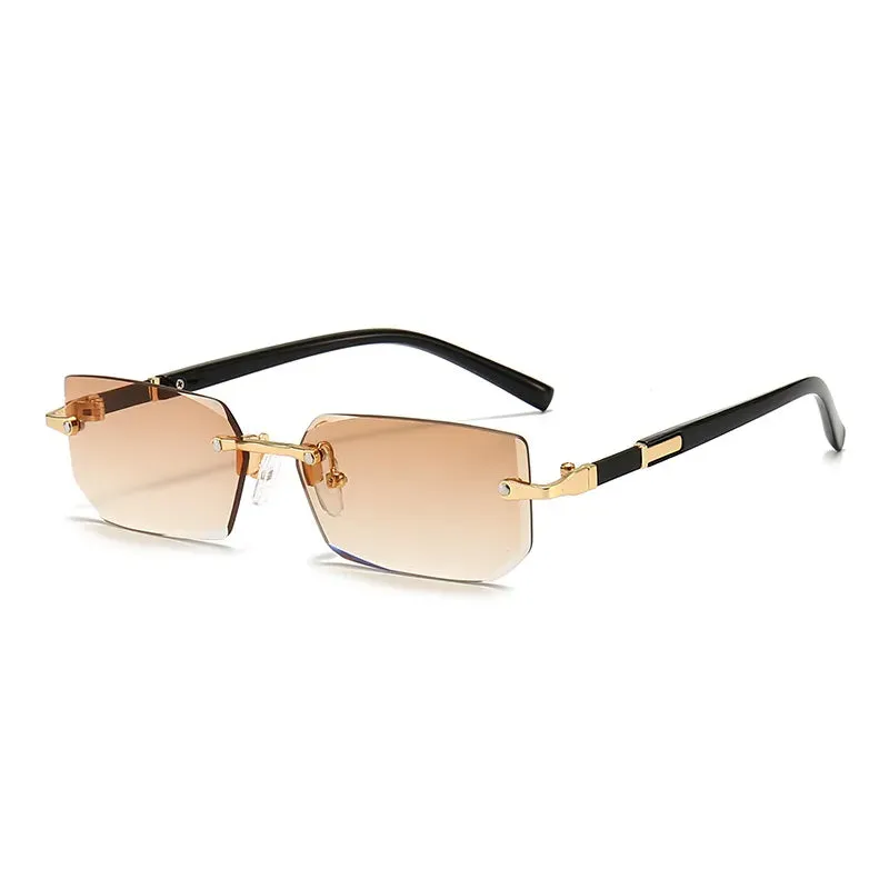 Rimless Sunglasses Rectangle Women Men