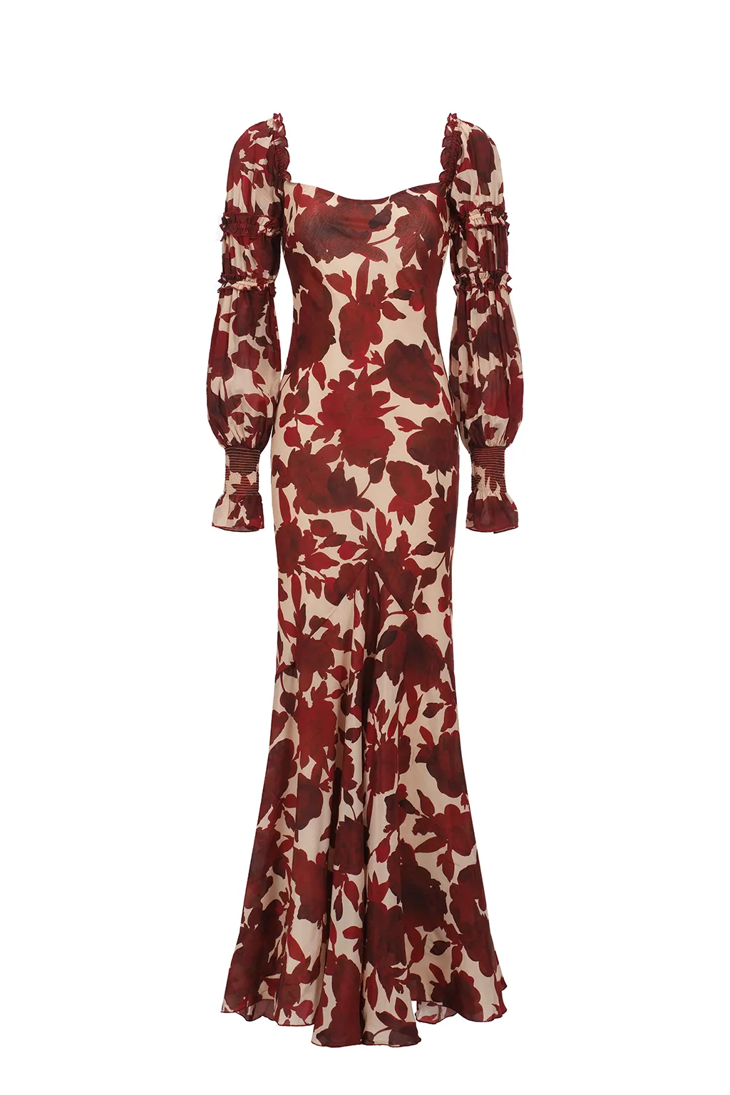 Robe longue en crêpe de soie imprimée - Rouge