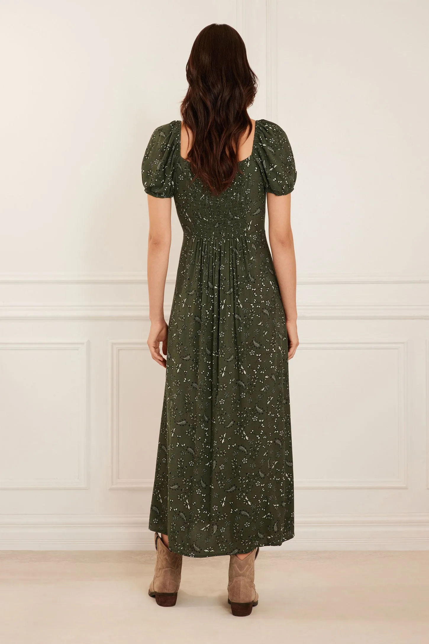 Robe longues col en coeur manches bouffantes - Femme