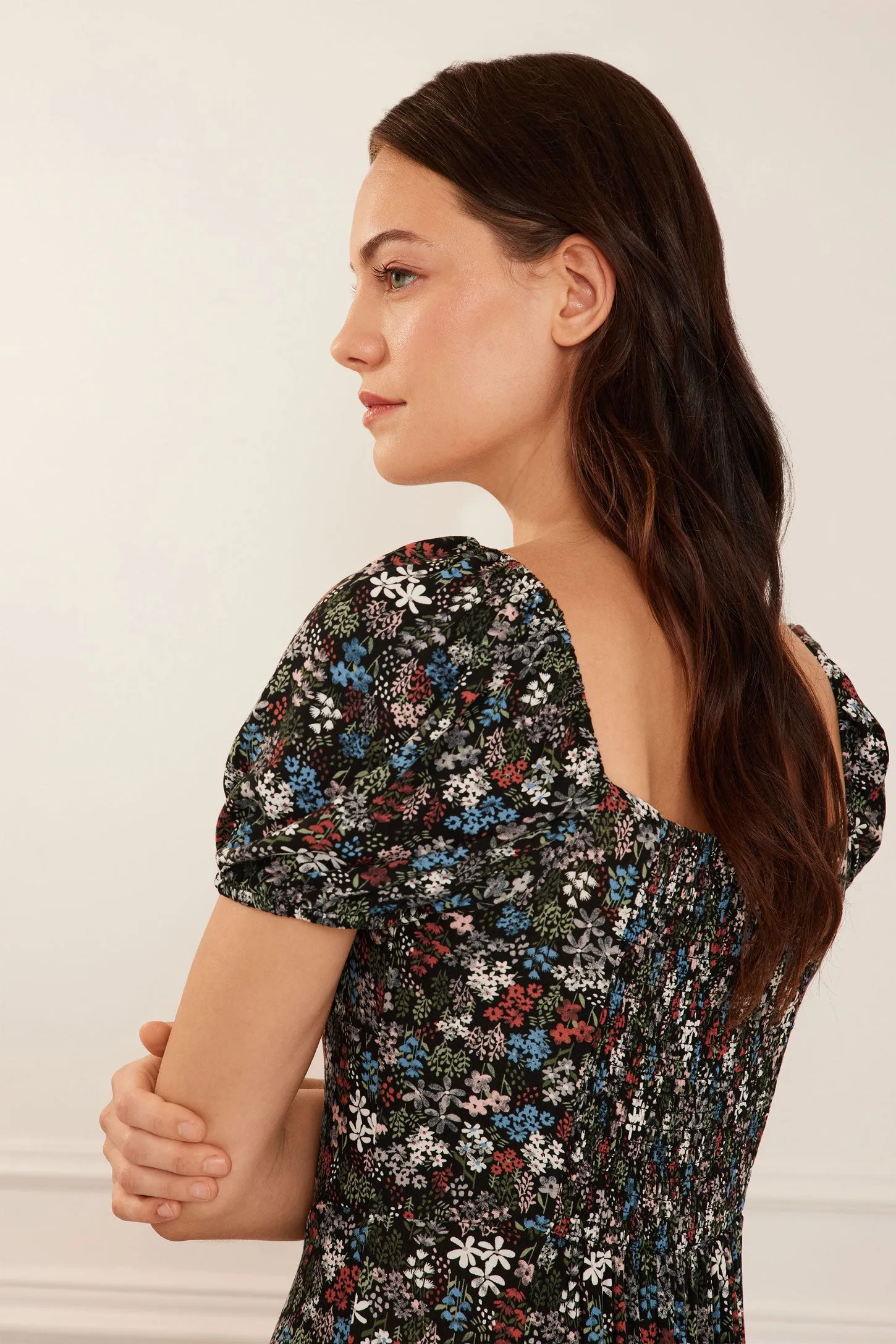 Robe longues col en coeur manches bouffantes - Femme