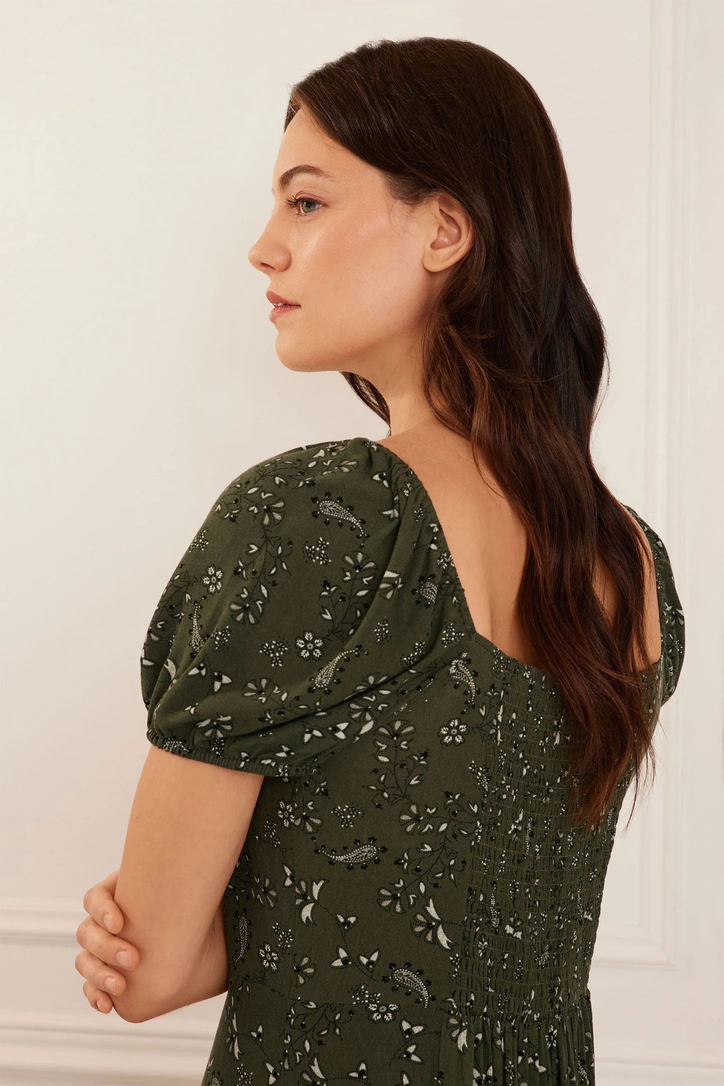 Robe longues col en coeur manches bouffantes - Femme