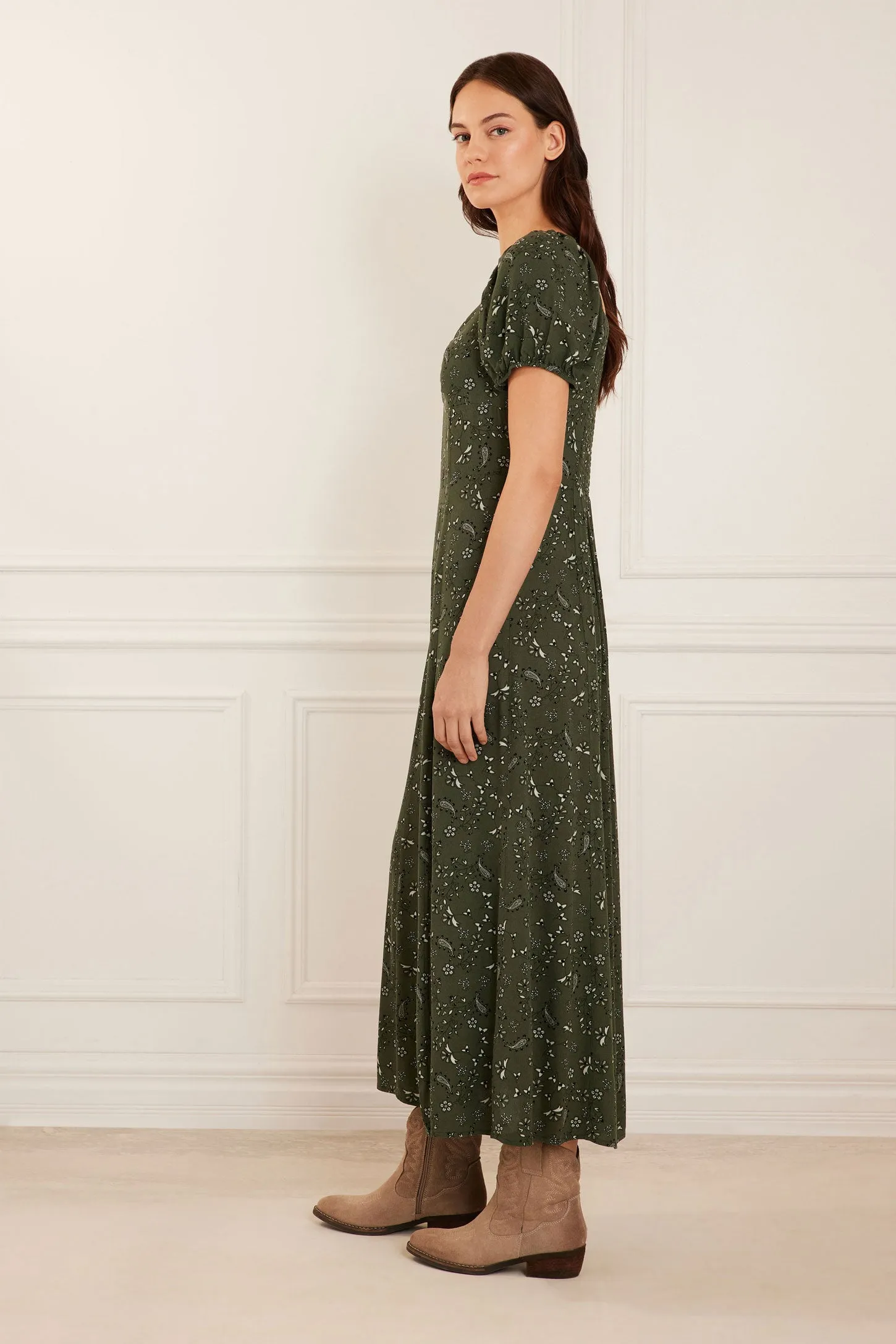 Robe longues col en coeur manches bouffantes - Femme