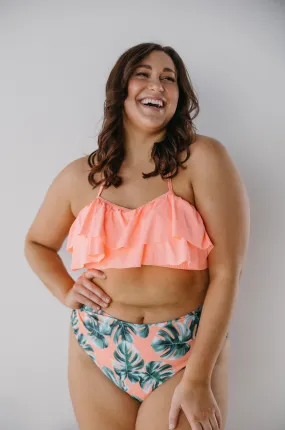 RUFFLED HALTER TOP WITH TROPICAL PRINT BOTTOM BIKINI
