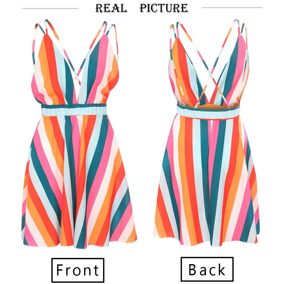 RUUHEE    Women's V-Neck Striped Bikini Cover-up Beach Dress