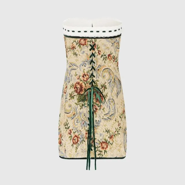 Savannah - Mini robe sans bretelles avec motif de tapisserie vintage