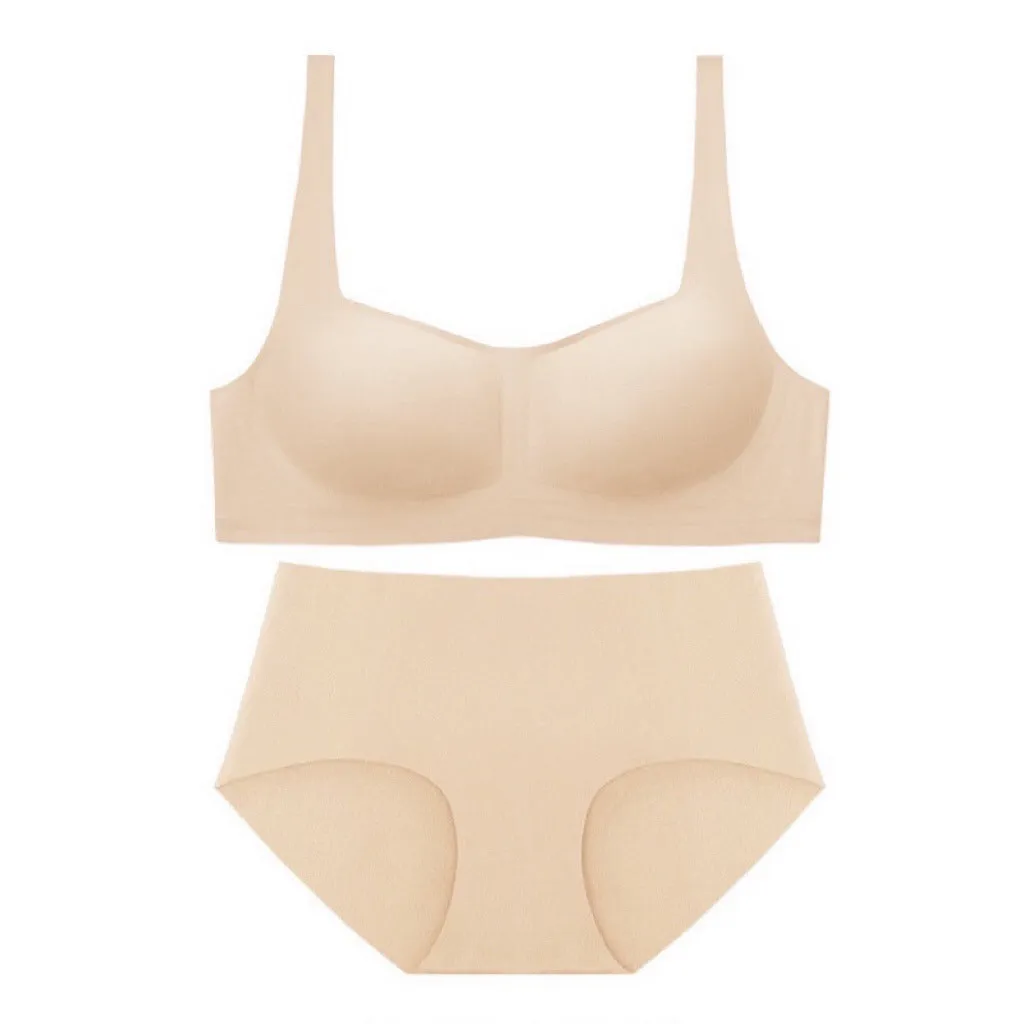 Seamless Square Collar Thin Wireless Soft Support Jelly Bra Set