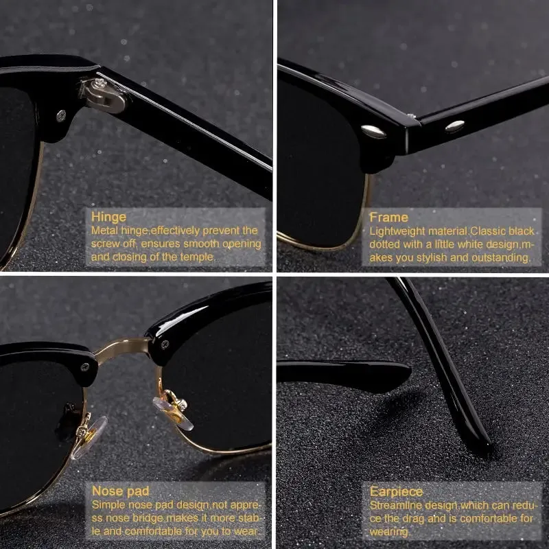 Semi Rimless Polarized Sunglasses Unisex Designer Half Frame Eyewear