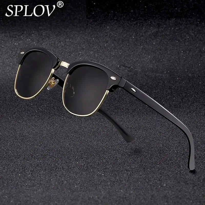Semi Rimless Polarized Sunglasses Unisex Designer Half Frame Eyewear